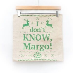 Christmas pillowcase woven canvas textile beige green accent decor textile deer